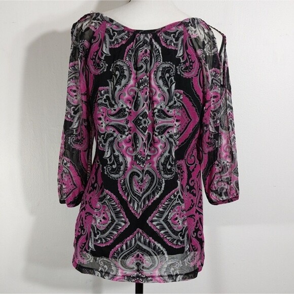 INC International Concepts Paisley Damask Cold Shoulder Embellished Top Size L - Picture 9 of 12